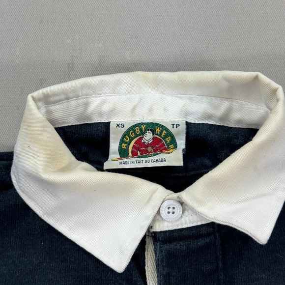 Vintage Barbarian Shirt Mens XS Blue White Stripe Rugby Wear Polo Made In Canada - Picture 5 of 7